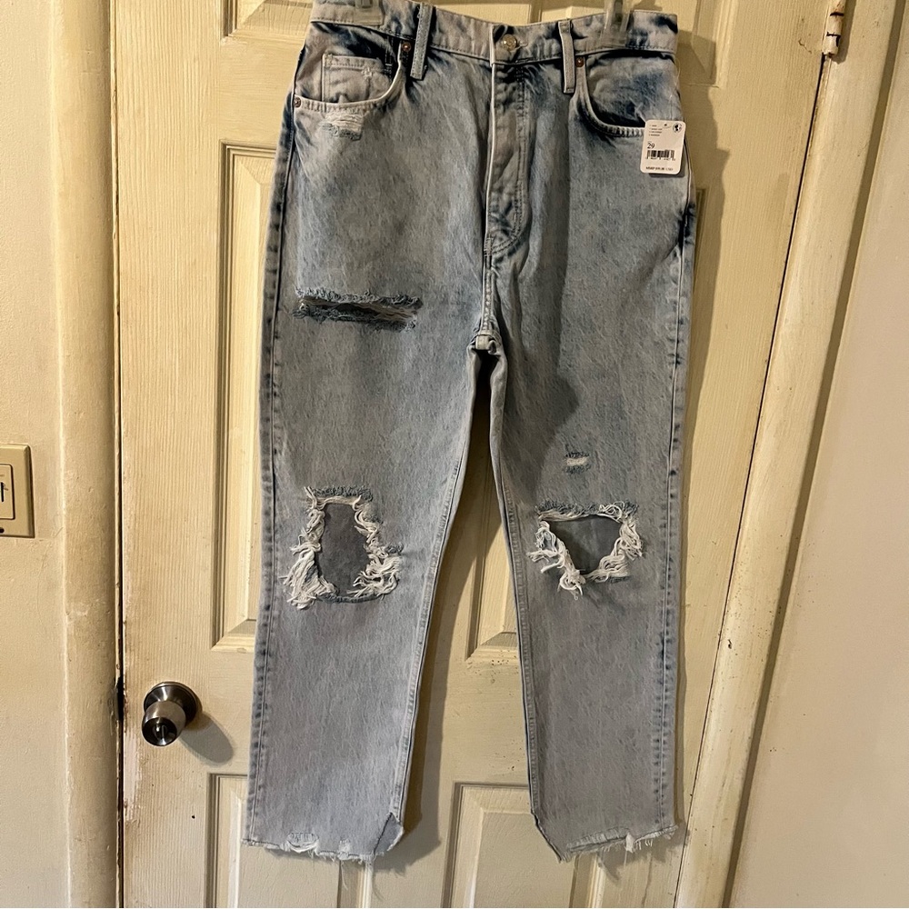 Free People Women’s Light Blue Denim Rock Distressed/Cut Outs Jeans in Size 29.